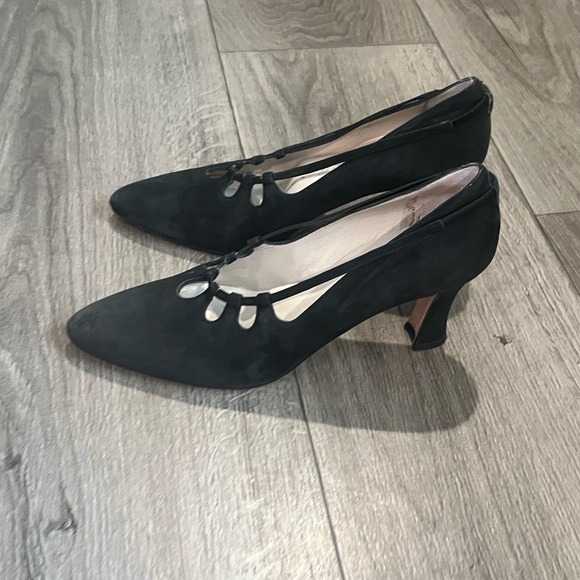 Delman Vintage 1940s Black‎ Suede Pumps Women's Slip-On Heels, Size 8N - Picture 6 of 12